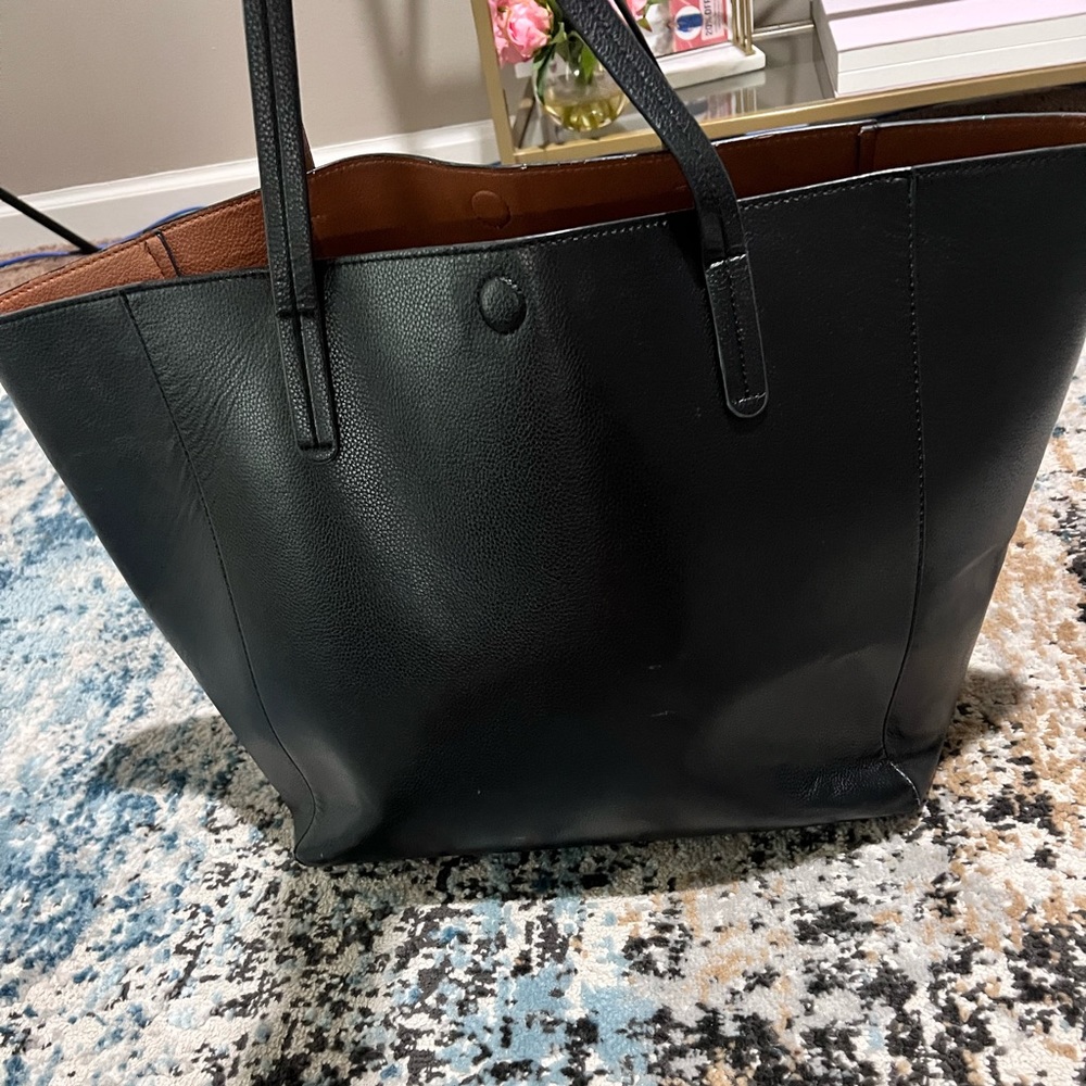 Black Faux Leather Reversible Tote!!